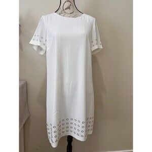 Calvin Klein Women's Short Sleeve Studded Shift Dress Size 8 White Party *c